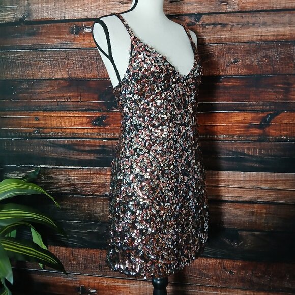Reformation Mini Dress XS Jimmy Sparkle All Over Sequin Lined Side Slit Stretch - Picture 7 of 10